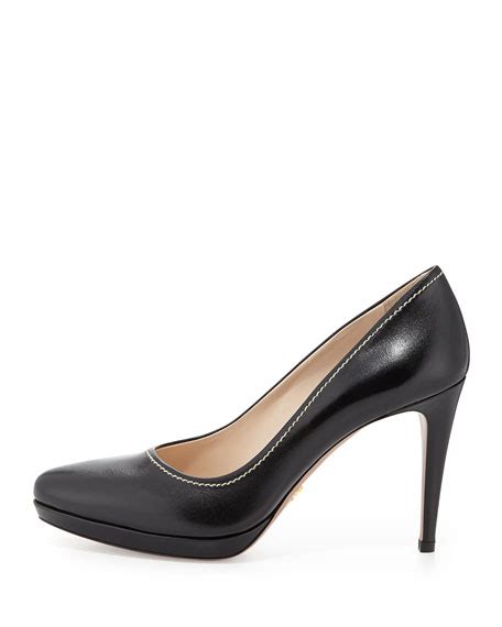 prada almond toe pump black low heel